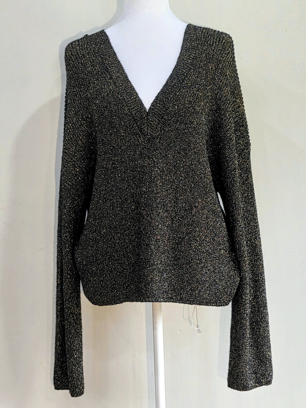 Melrose and Market Black Metallic V-Neck Sweater